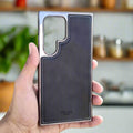 iShock Leather Chrome Electroplating Frame Case for Samsung Galaxy Samsung S24 Ultra / Dark Grey - Ktusu