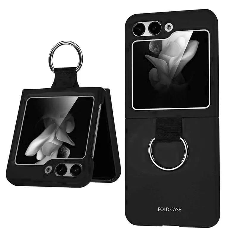 Ribbon Metal Ring Holder matte finish Hard Phone Back Case for Samsung Galaxy Z Flip Samsung Z Flip5 / Black - Ktusu