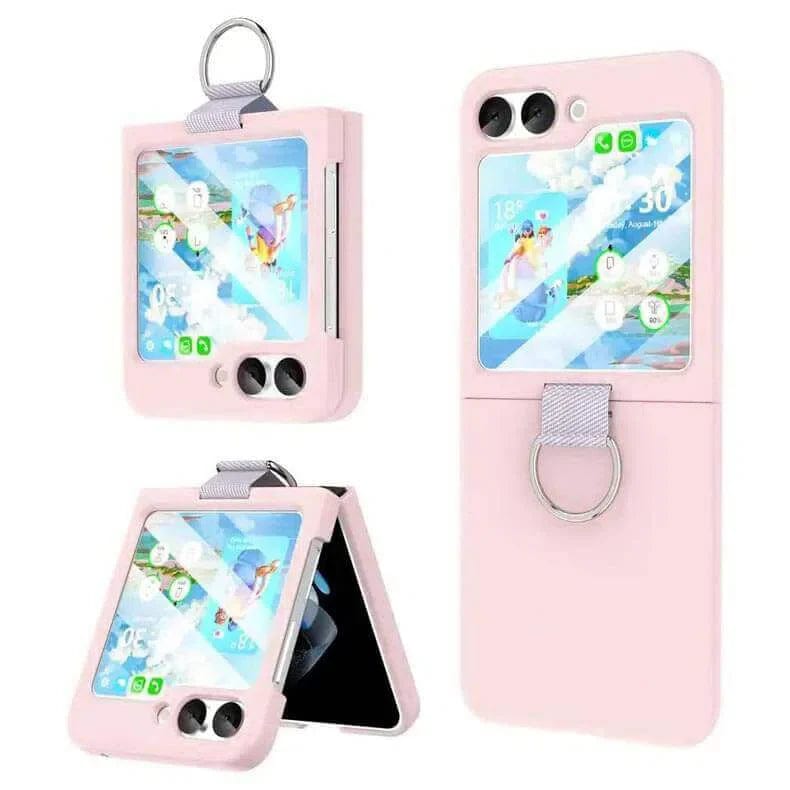 Ribbon Metal Ring Holder matte finish Hard Phone Back Case for Samsung Galaxy Z Flip Samsung Z Flip5 / Pink - Ktusu