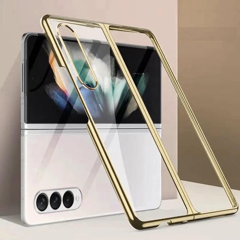 Full Electroplating Frame Transparent clear Hard Phone Back Case for Samsung Galaxy Z Fold Samsung Z Fold2 / Gold - Ktusu