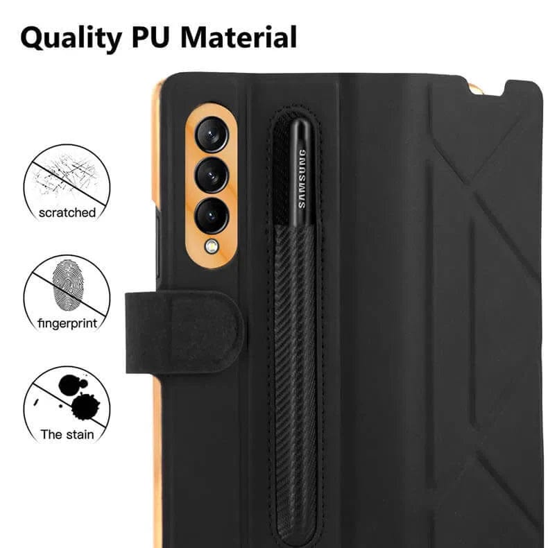 Leather Magnetic Flip Hard Case with Tempered Glass for Samsung Galaxy Z Fold Samsung Z Fold4 - Ktusu