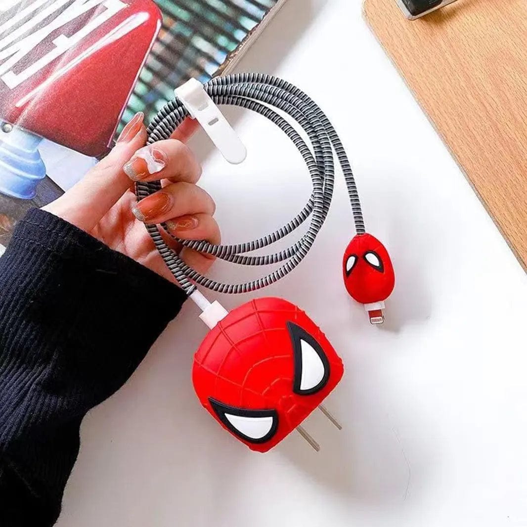 3D Silicone Case Cover for Apple Charger 18-20W with Spiral Cable Spider Man - Ktusu