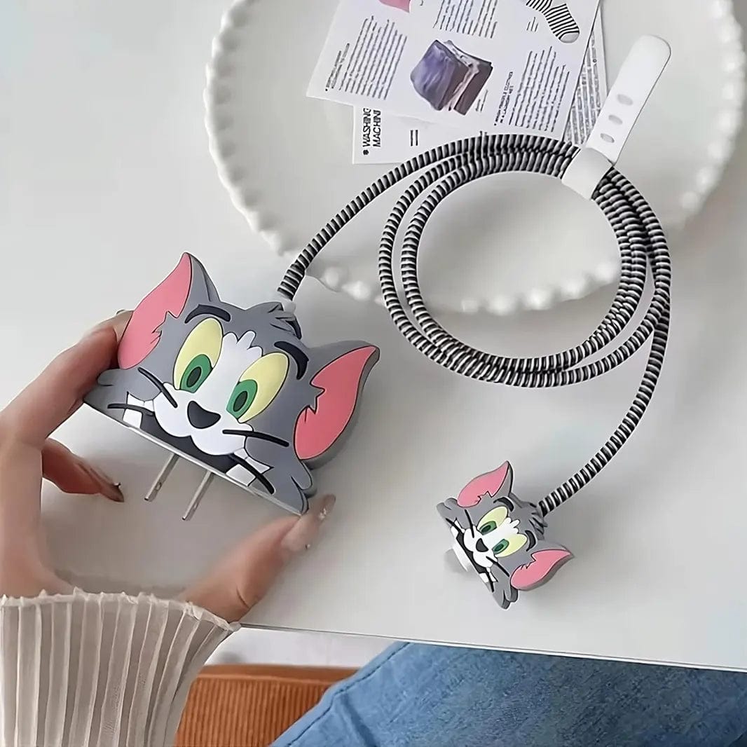 3D Silicone Case Cover for Apple Charger 18-20W with Spiral Cable Tom and Jerry - Ktusu