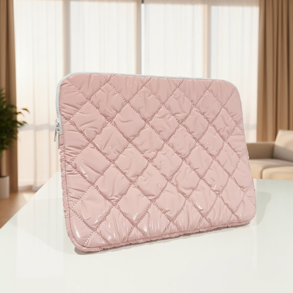 Checkered Puffy Soft Leather Zipper Laptop Sleeve & Handbag KTSUF5L49 8912476533161