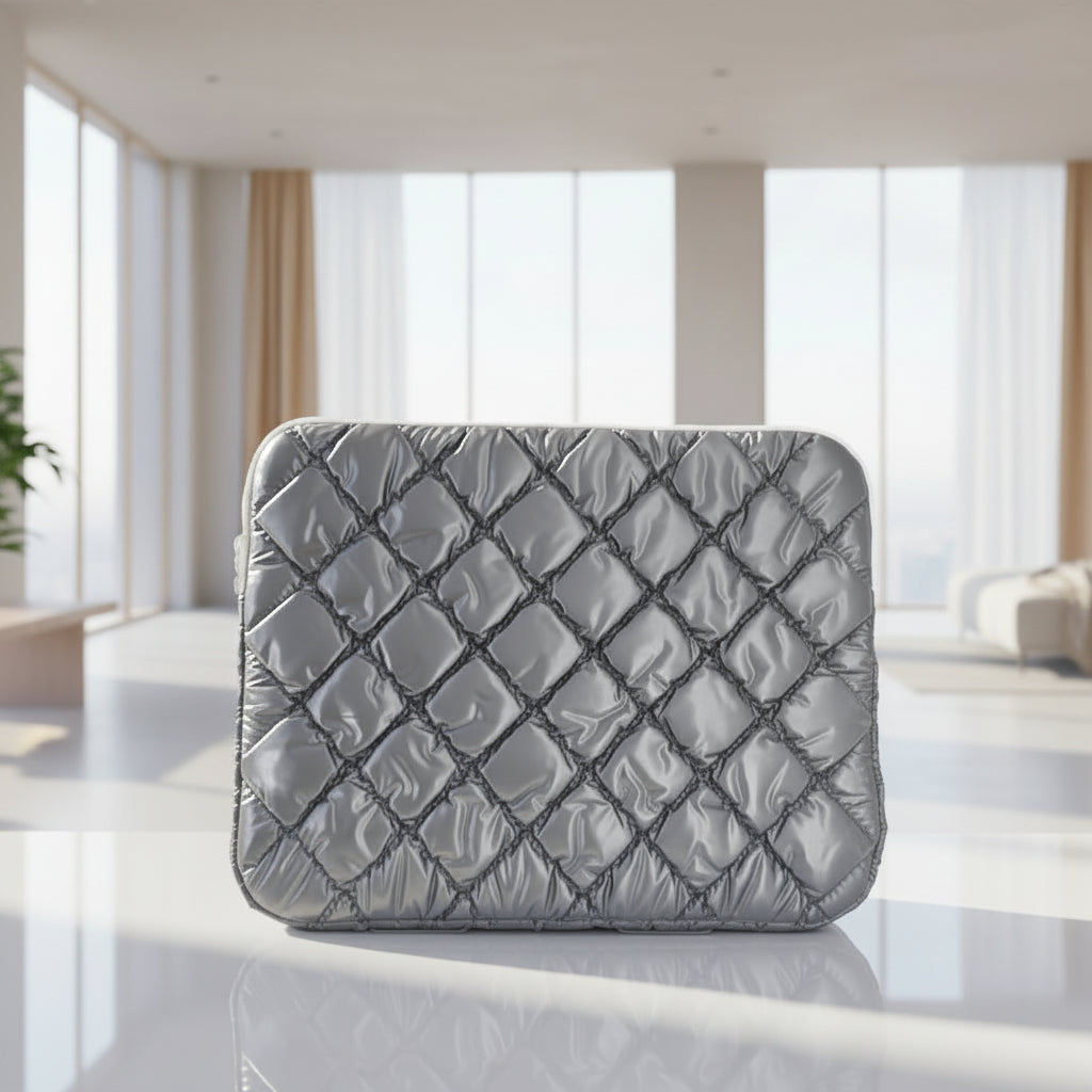 Checkered Puffy Soft Leather Zipper Laptop Sleeve & Handbag