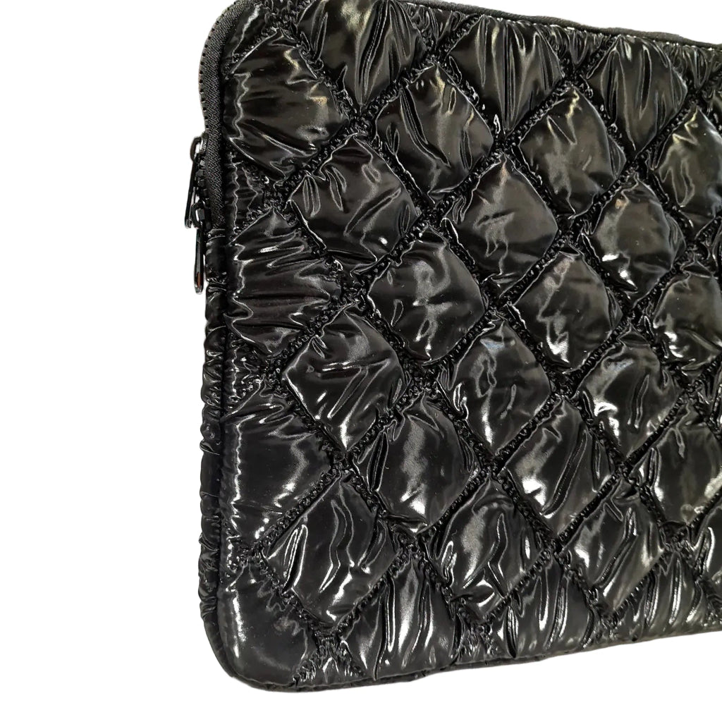 Checkered Puffy Soft Leather Zipper Laptop Sleeve & Handbag