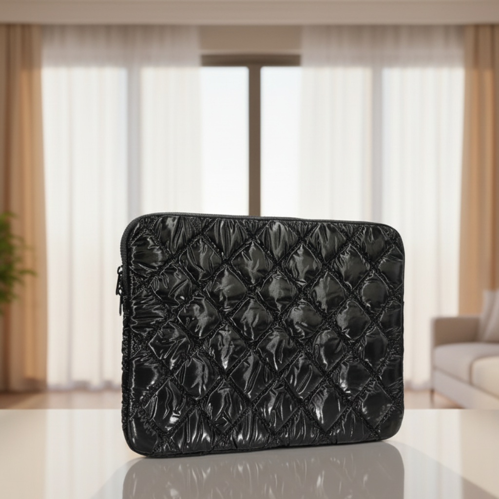Checkered Puffy Soft Leather Zipper Laptop Sleeve & Handbag