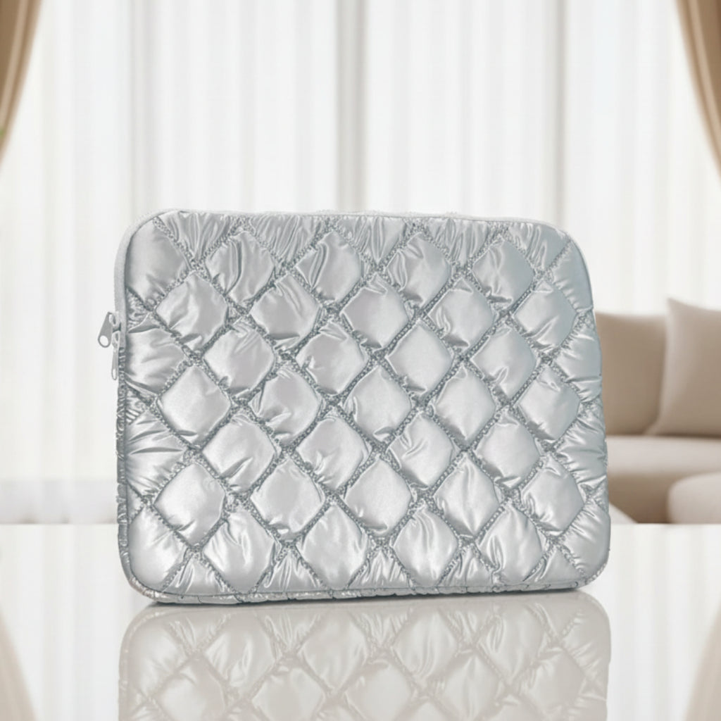Checkered Puffy Soft Leather Zipper Laptop Sleeve & Handbag KTSU823XJ 8992156707952
