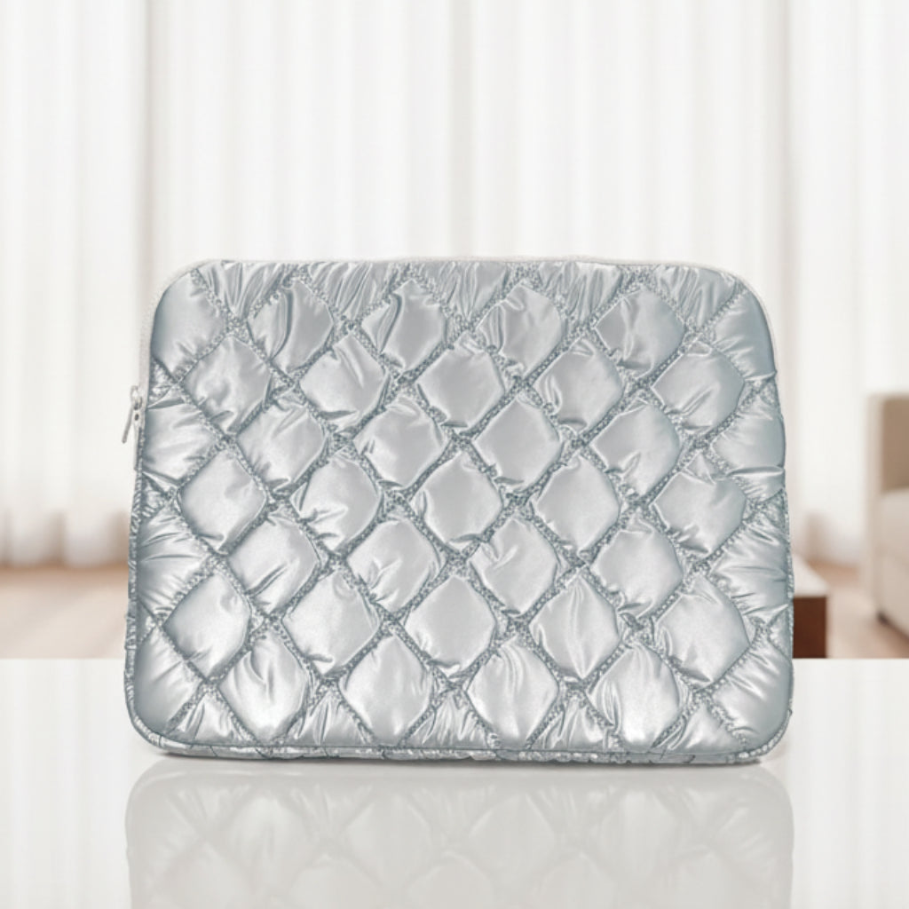 Checkered Puffy Soft Leather Zipper Laptop Sleeve & Handbag