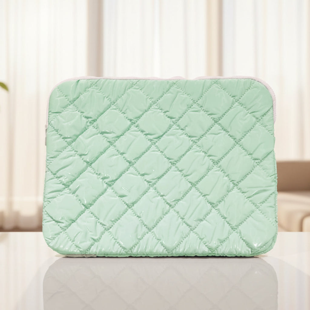 Checkered Puffy Soft Leather Zipper Laptop Sleeve & Handbag