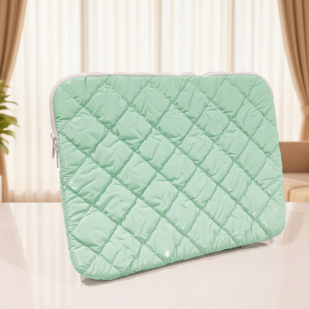 Checkered Puffy Soft Leather Zipper Laptop Sleeve & Handbag KTSUJPU6Z 8954384811597