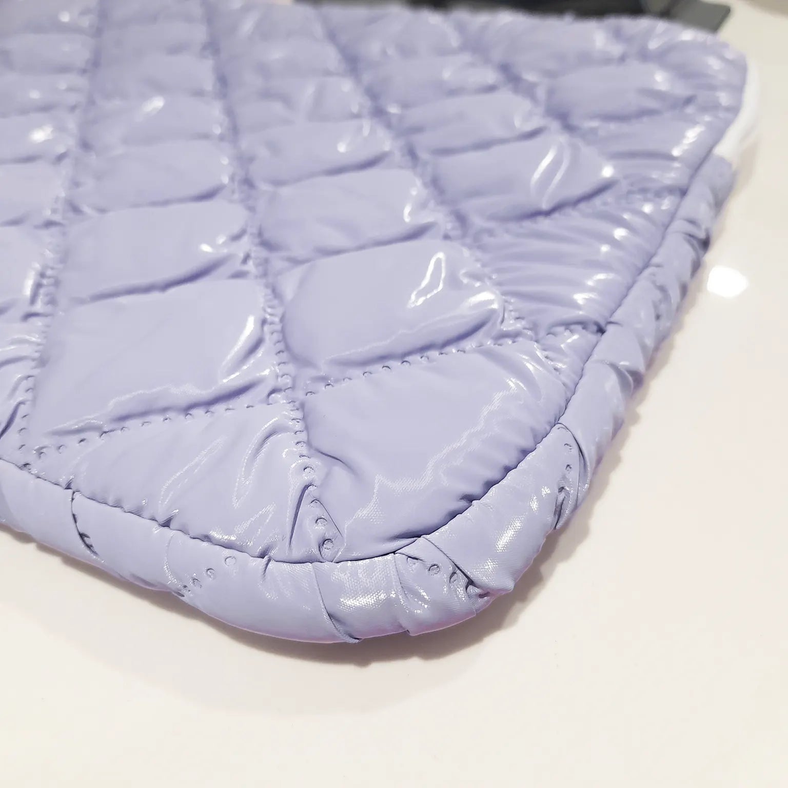 Checkered Puffy Soft Leather Zipper Laptop Sleeve & Handbag