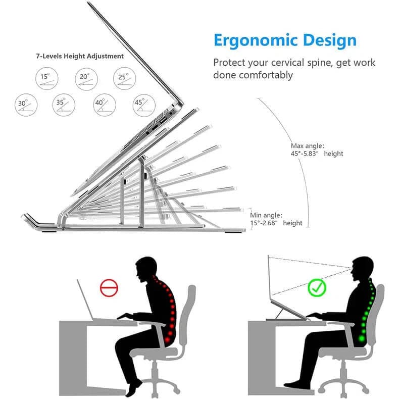 Classic Laptop Stand Built-in Foldable Legs 7 Step Adjustment