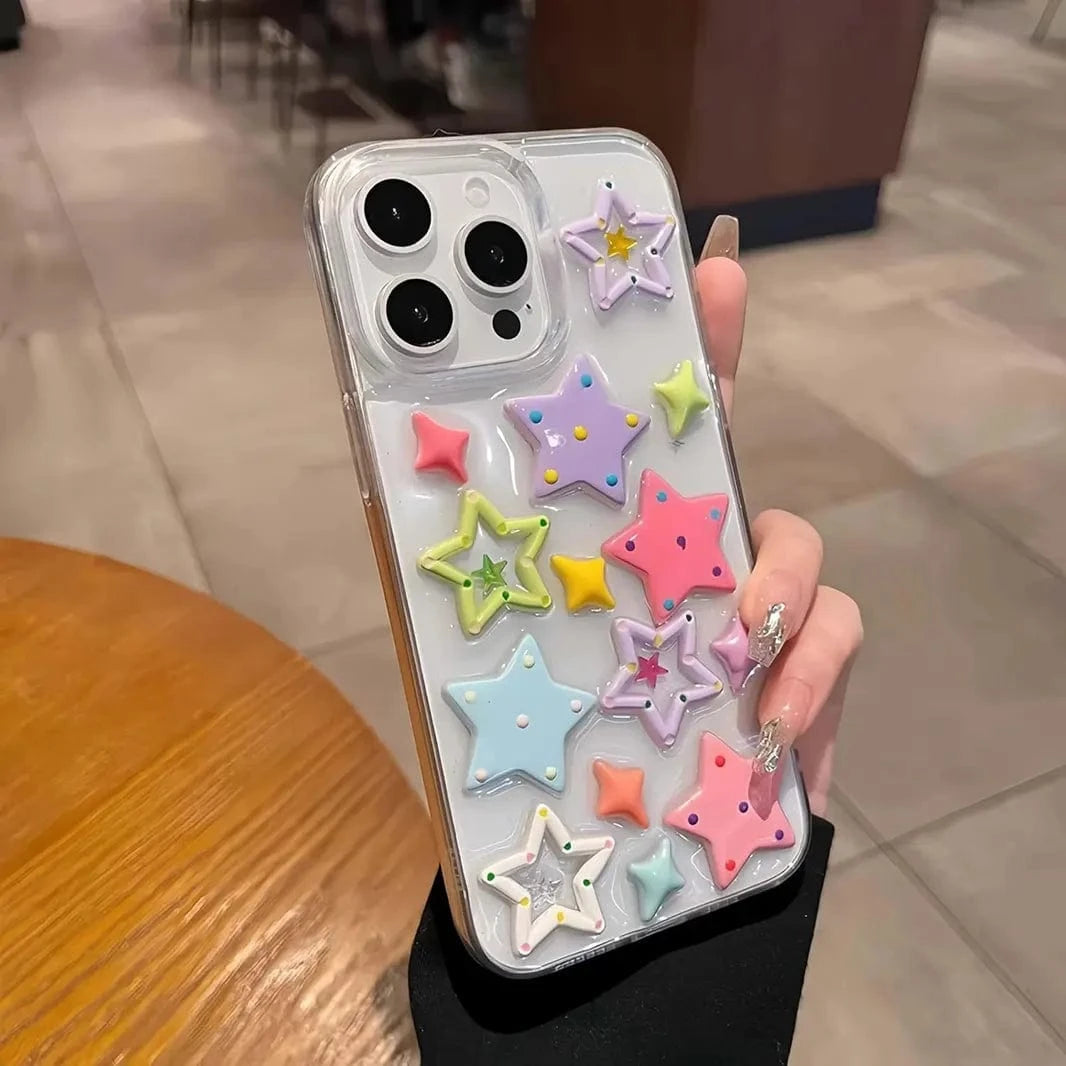3D Cute Korean Design Transparenrt Hard Case for iPhone 15 Plus