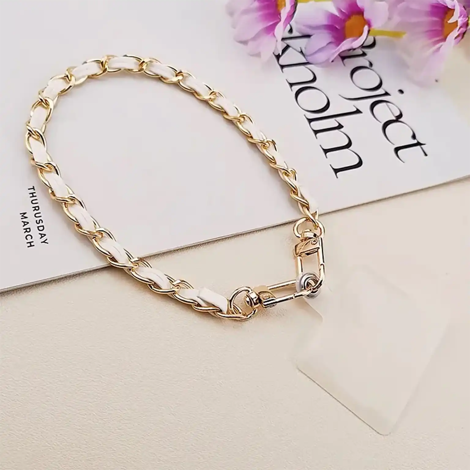 Enhancement Colorful PU Leather Chain Short Phone Lanyard with Transparent Card Holder