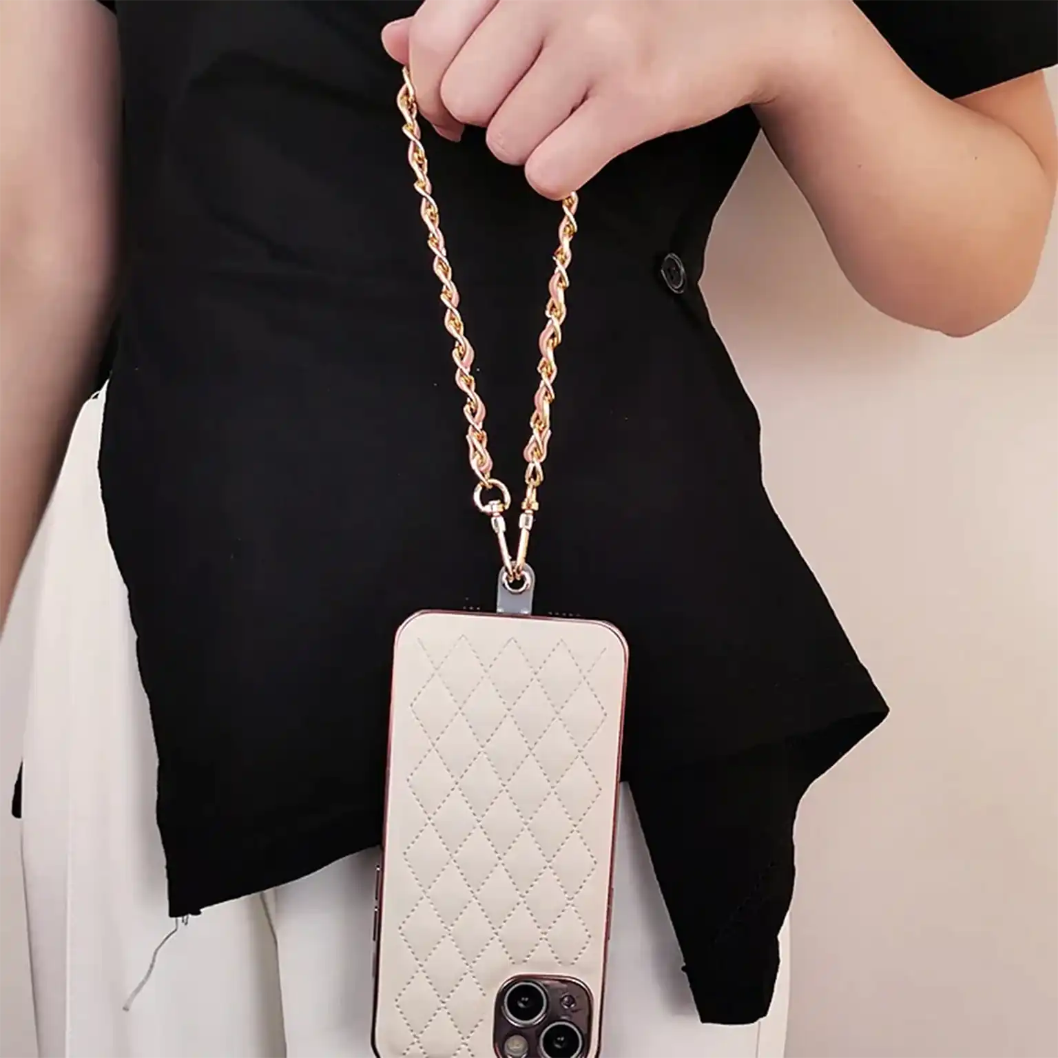 Enhancement Colorful PU Leather Chain Short Phone Lanyard with Transparent Card Holder