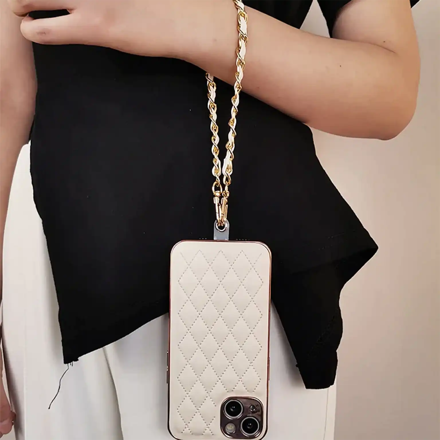 Enhancement Colorful PU Leather Chain Short Phone Lanyard with Transparent Card Holder