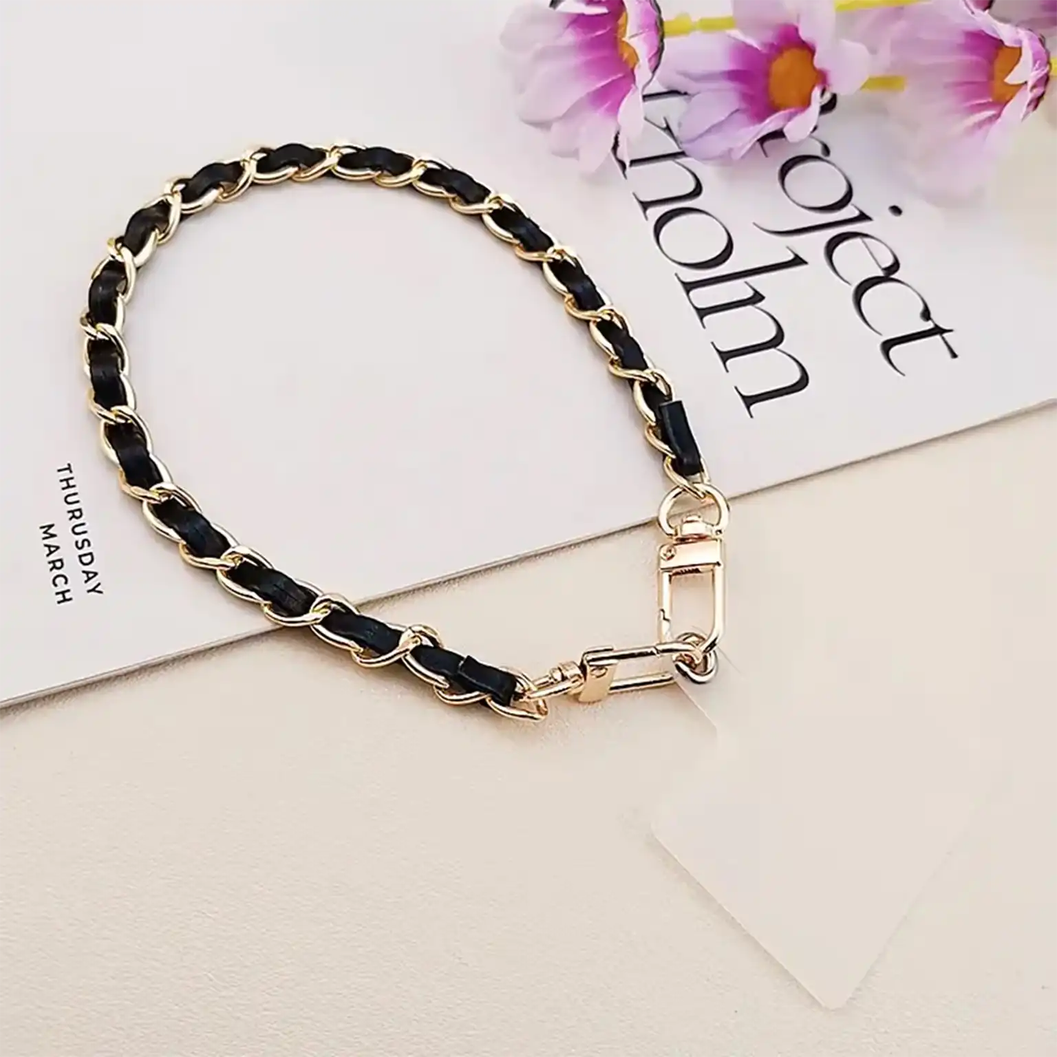 Enhancement Colorful PU Leather Chain Short Phone Lanyard with Transparent Card Holder