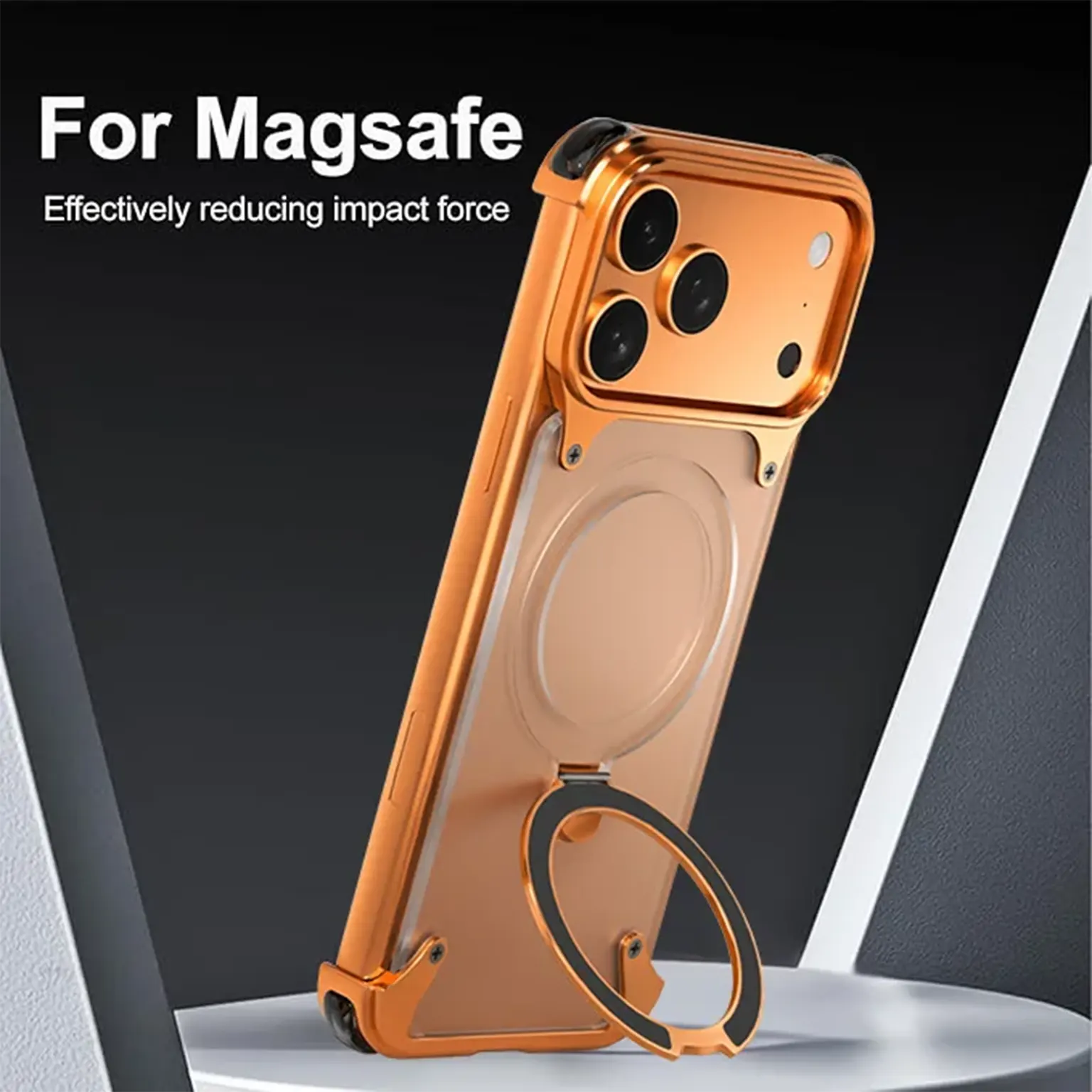 OATSBASF Metal Kickstand Frameless Magsafe PC Matte Case for iPhone 17 Pro