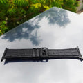 Straps & Bands for 42mm | 44mm | 45mm | Ultra 49mm / Black Crocodile Leather Texture Silicone Rubber Band for Apple Watch
