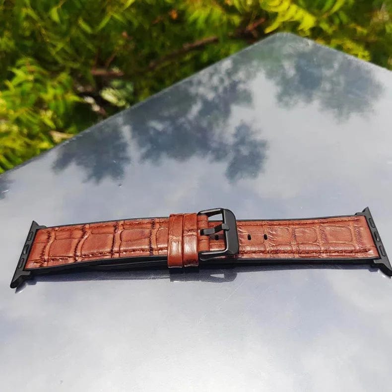Straps & Bands for 42mm | 44mm | 45mm | Ultra 49mm / Tan Brown Crocodile Leather Texture Silicone Rubber Band for Apple Watch