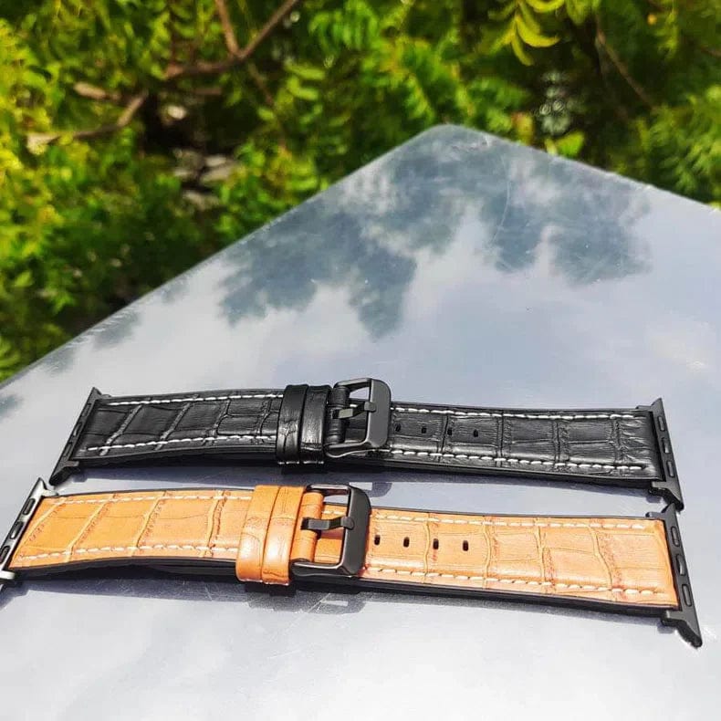 Crocodile Leather Texture White Thread Silicone Band for Apple Watch 42 | 44 | 45 | Ultra 49 | 46mm S10