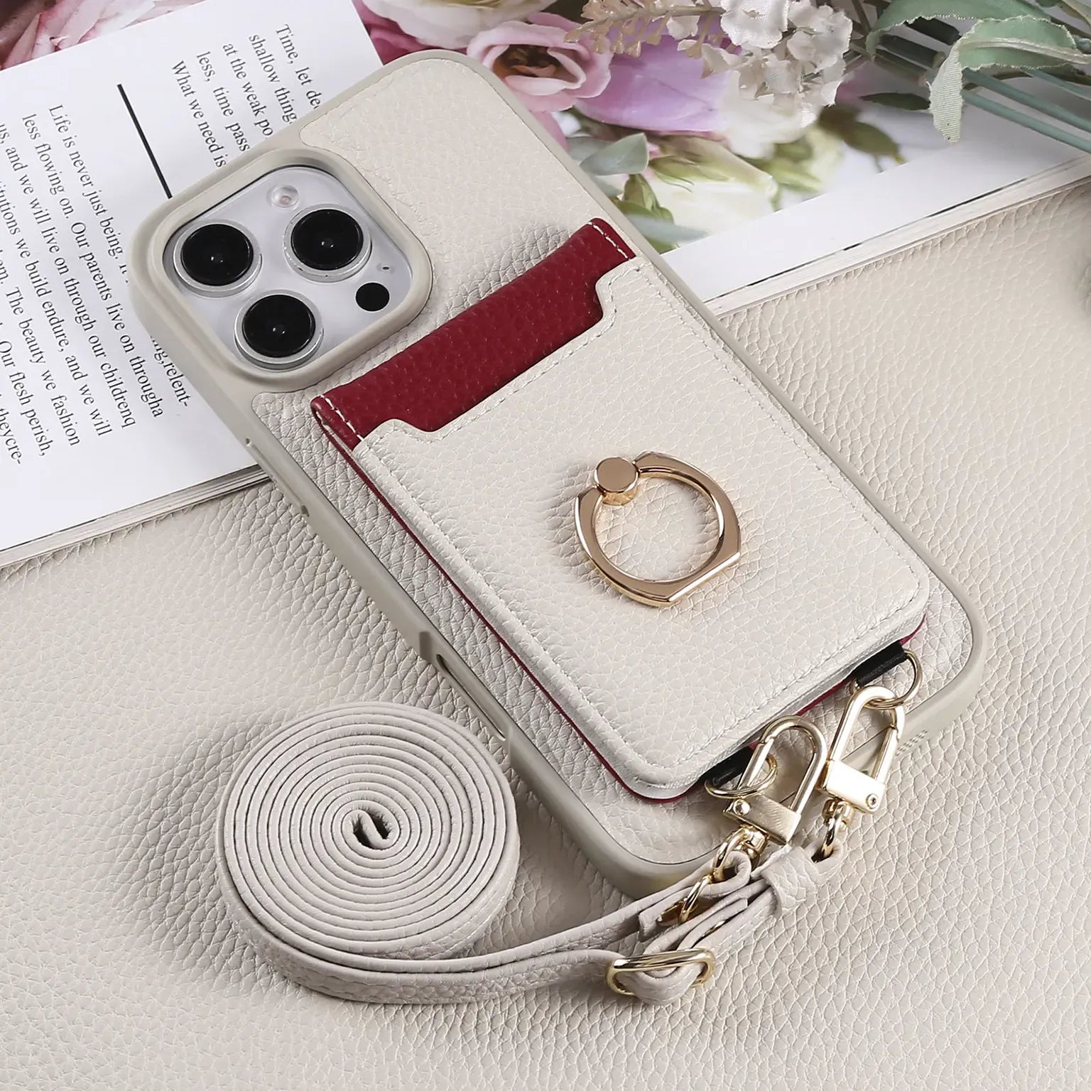 Cases & Covers Crossbody vertical cards solt ring holder wallet leather drawstring bag Case for iPhone 16 Pro Max