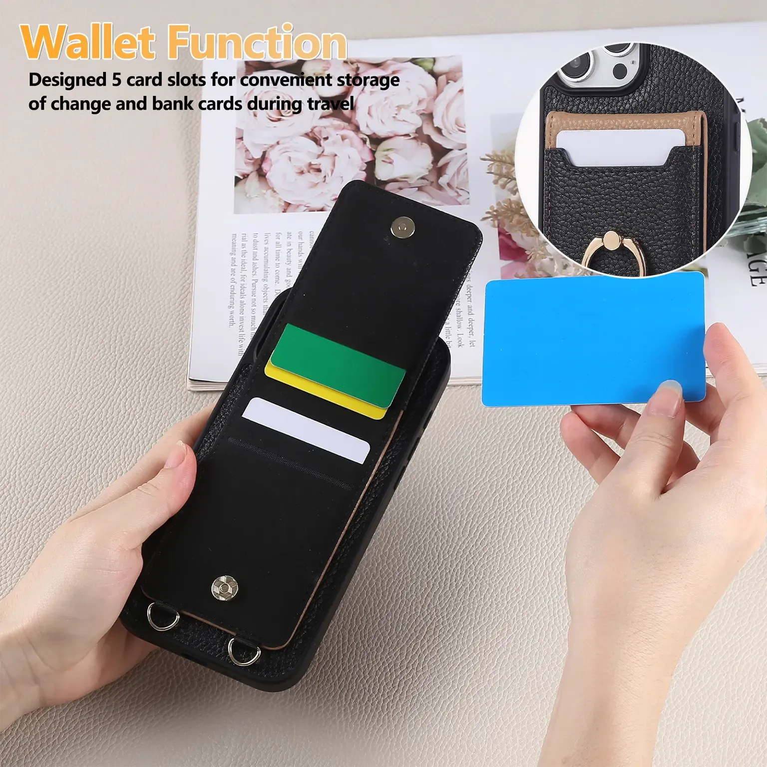 Cases & Covers Crossbody vertical cards solt ring holder wallet leather drawstring bag Case for iPhone 16 Pro Max