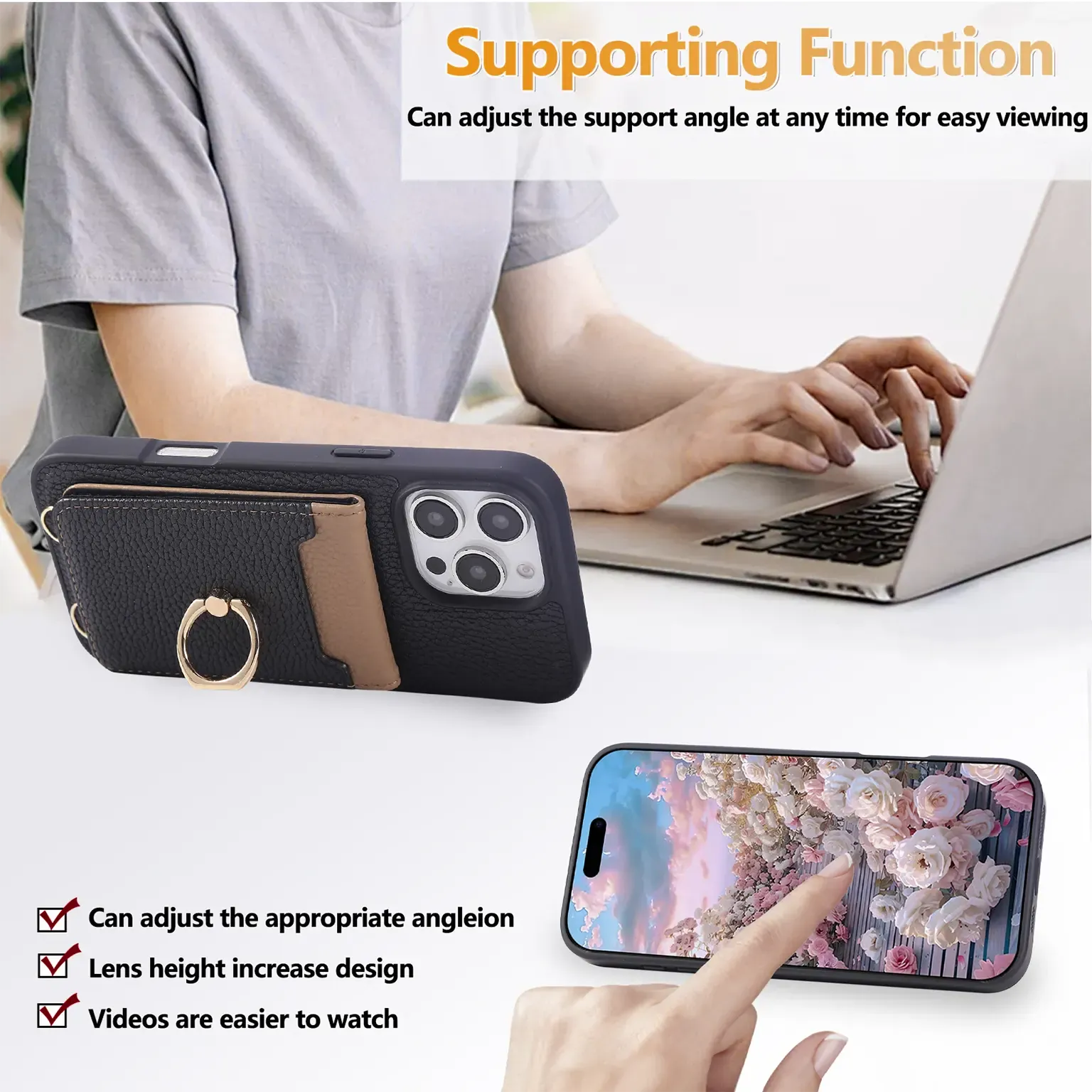 Cases & Covers Crossbody vertical cards solt ring holder wallet leather drawstring bag Case for iPhone 16 Pro Max