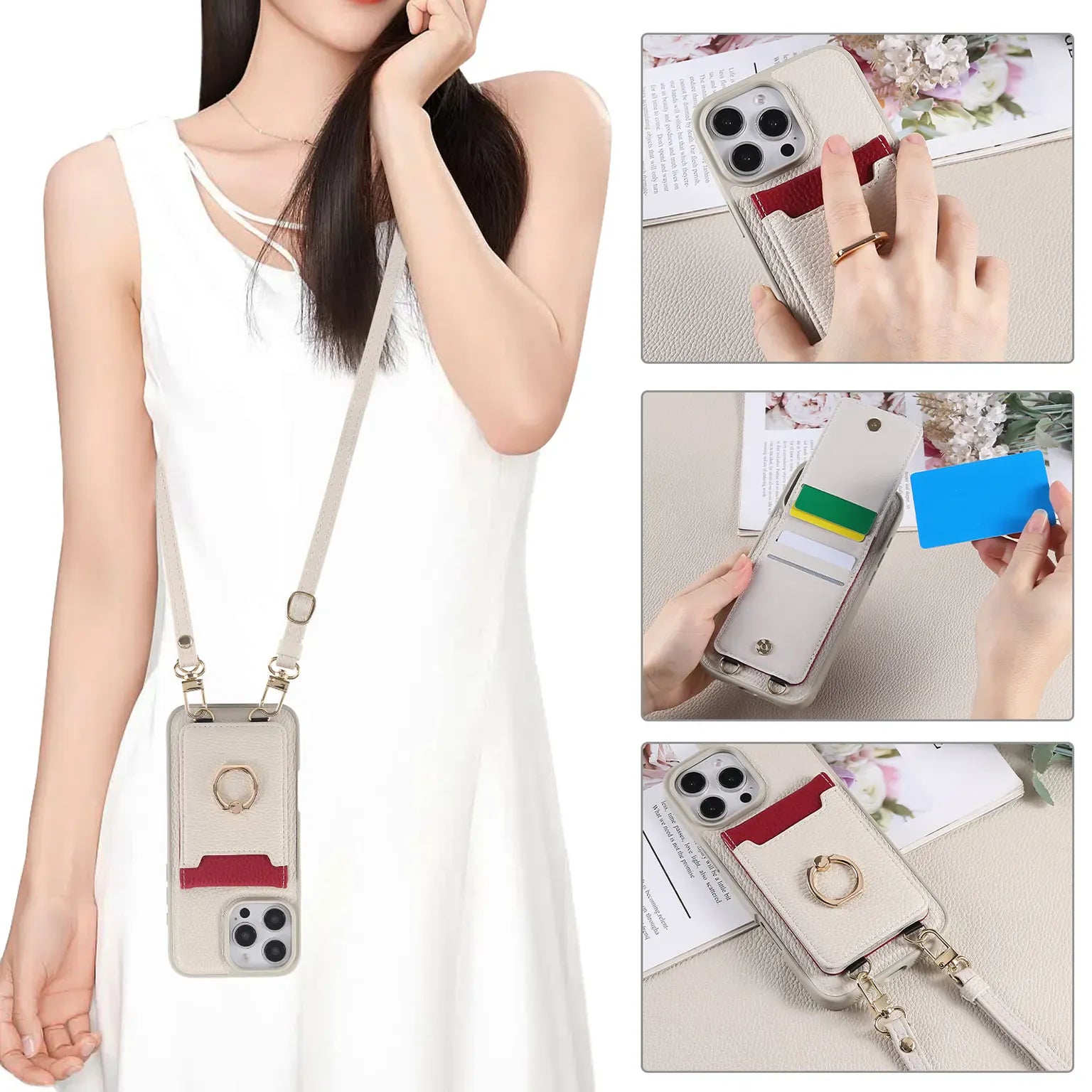 Cases & Covers Crossbody vertical cards solt ring holder wallet leather drawstring bag Case for iPhone 16 Pro Max