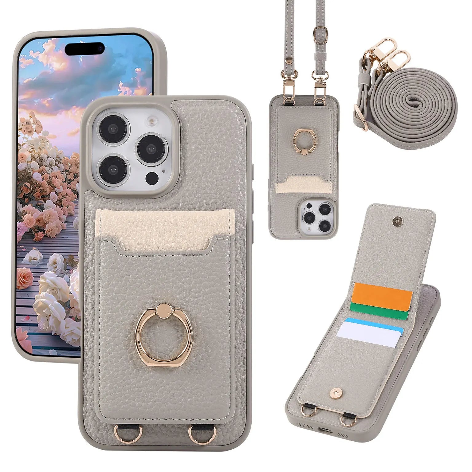 Cases & Covers Crossbody vertical cards solt ring holder wallet leather drawstring bag Case for iPhone 16 Pro Max