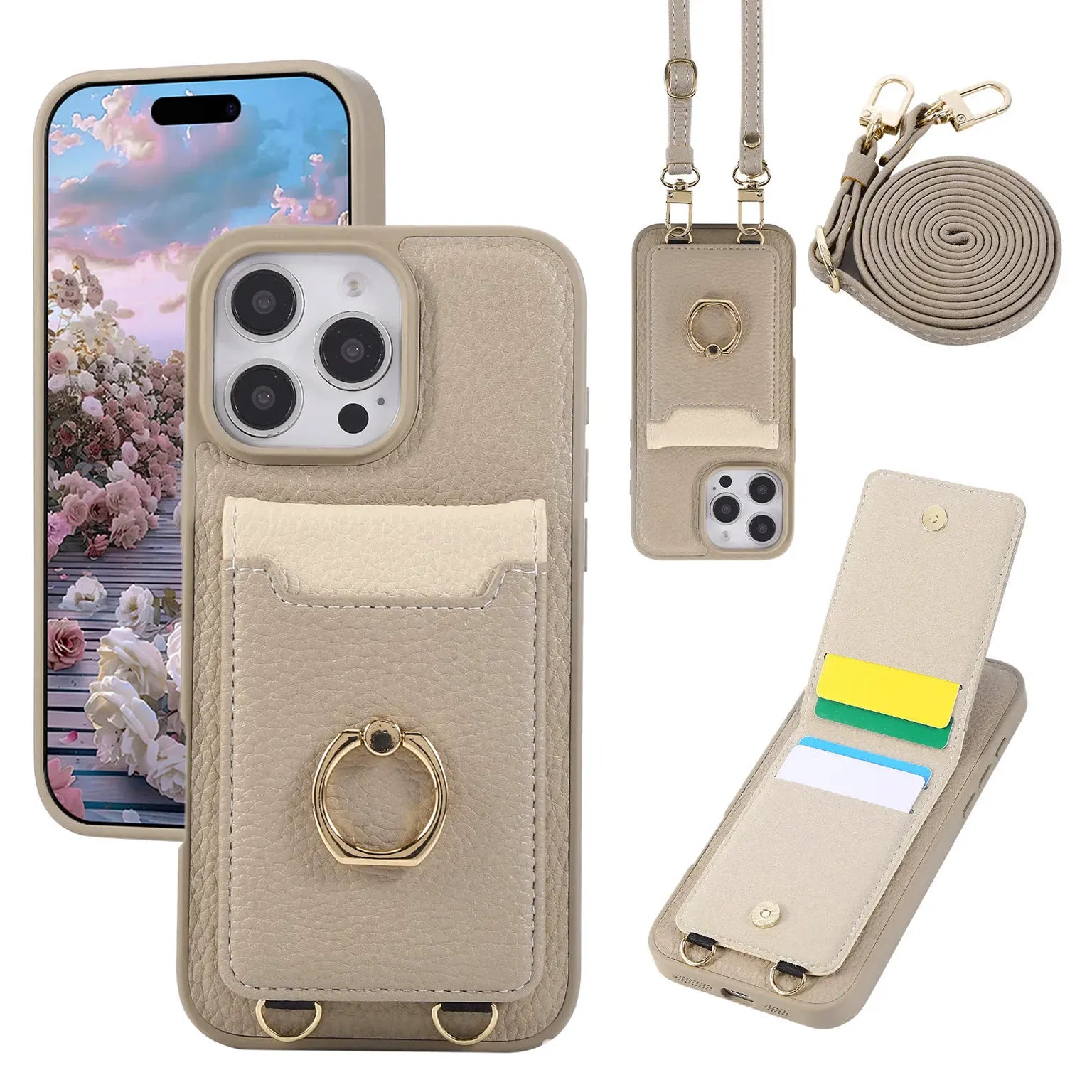 Cases & Covers Crossbody vertical cards solt ring holder wallet leather drawstring bag Case for iPhone 16 Pro Max