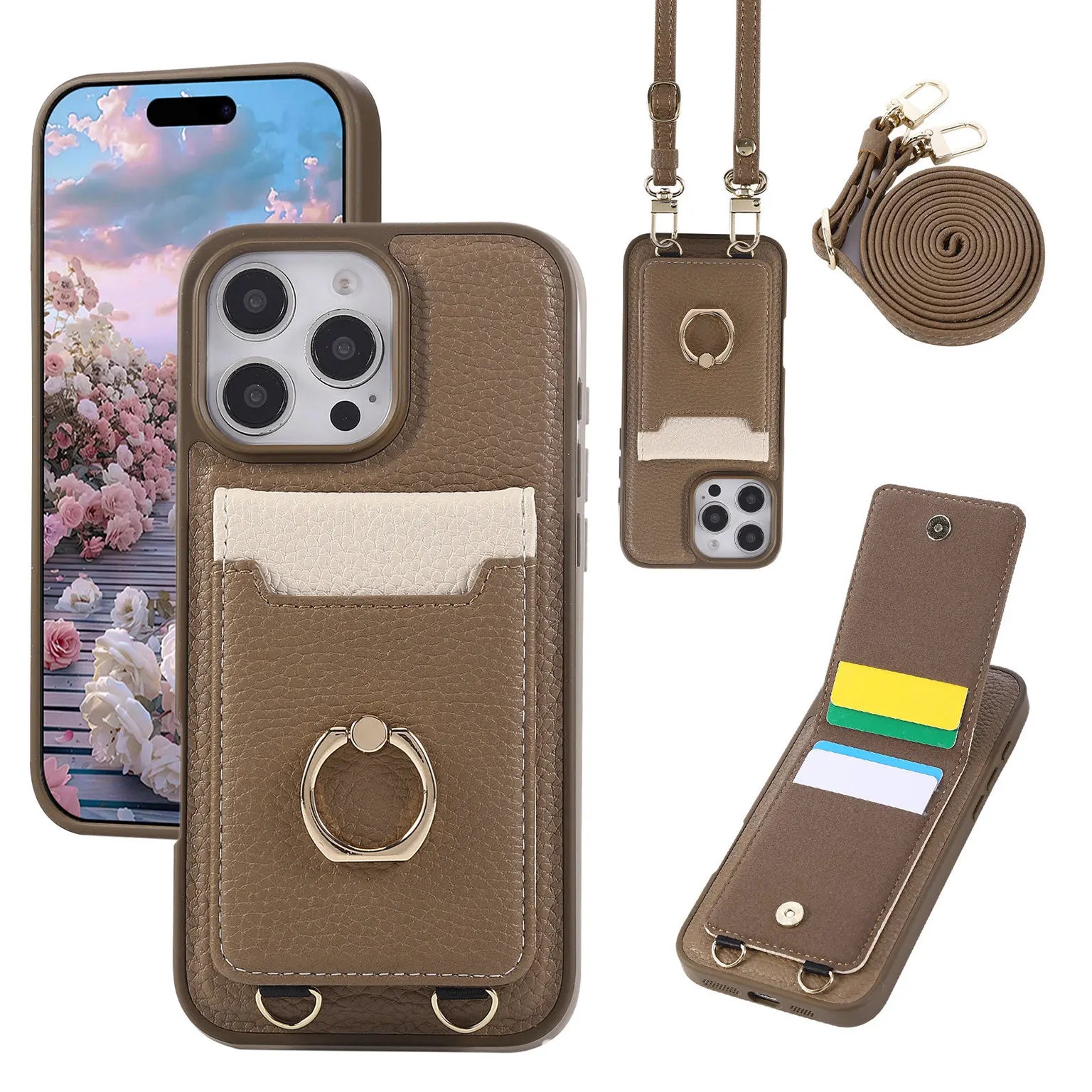 Cases & Covers Crossbody vertical cards solt ring holder wallet leather drawstring bag Case for iPhone 16 Pro Max
