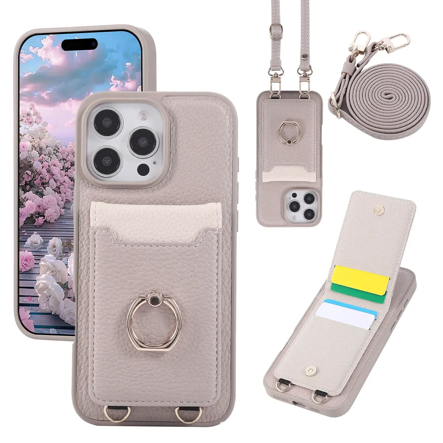 Cases & Covers Crossbody vertical cards solt ring holder wallet leather drawstring bag Case for iPhone 16 Pro Max