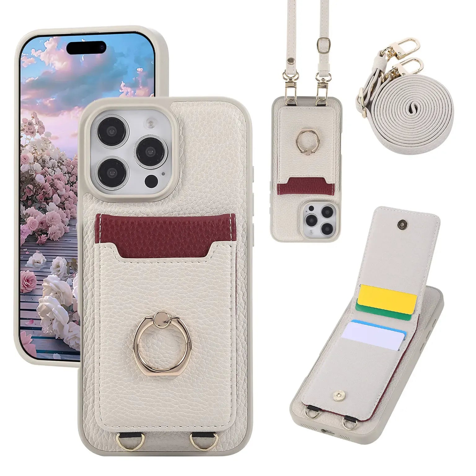 Cases & Covers Crossbody vertical cards solt ring holder wallet leather drawstring bag Case for iPhone 16 Pro Max