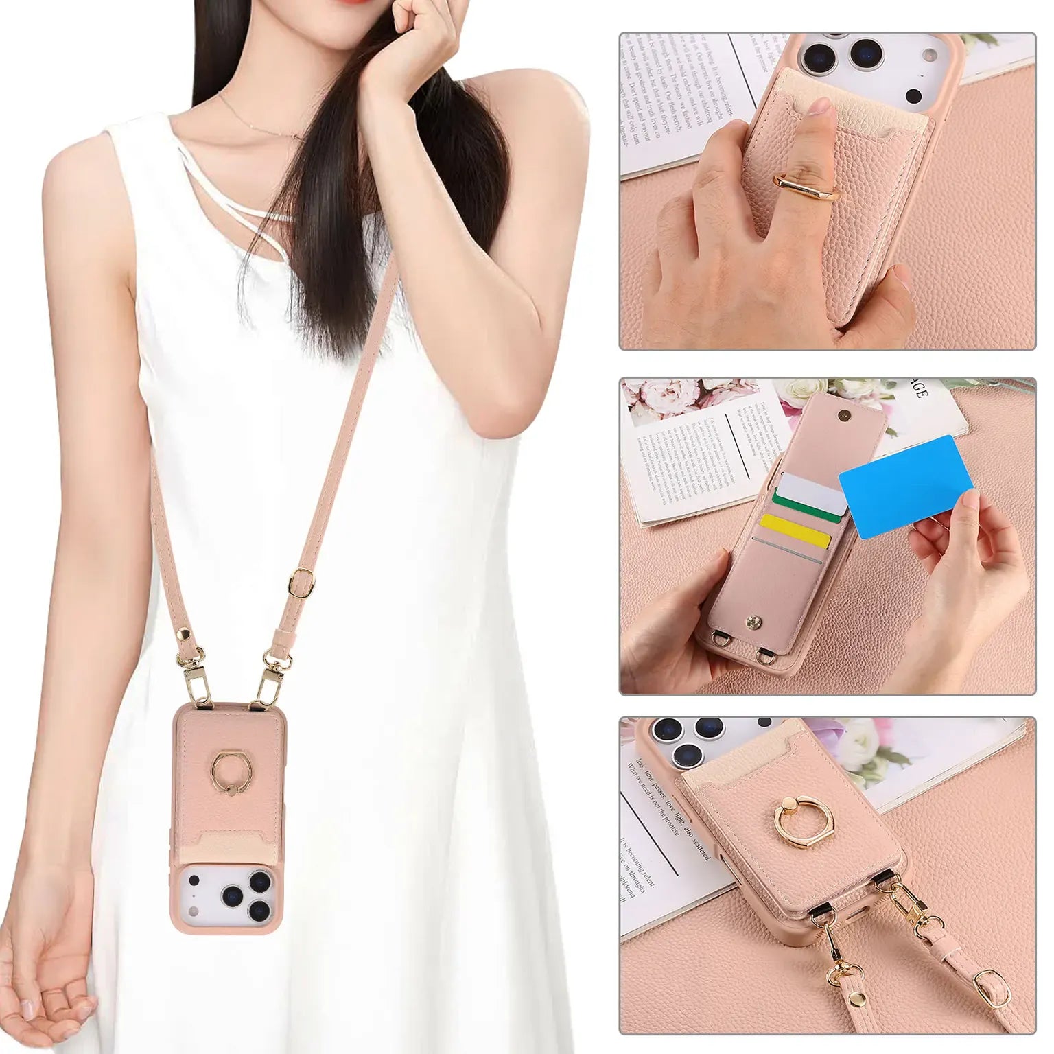 Cases & Covers Crossbody vertical cards solt ring holder wallet leather drawstring bag Case for iPhone 17 Pro Max