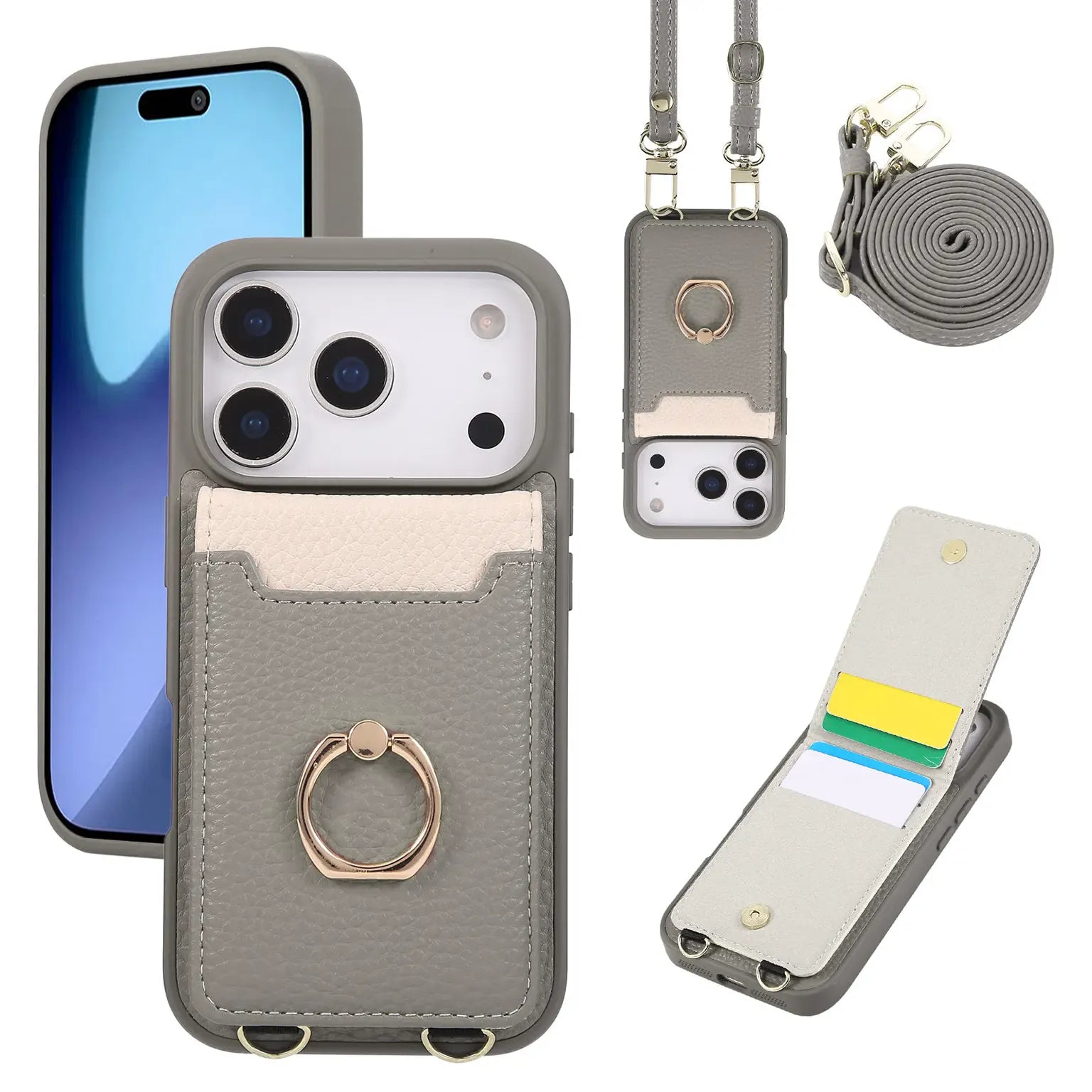 Cases & Covers Crossbody vertical cards solt ring holder wallet leather drawstring bag Case for iPhone 17 Pro Max