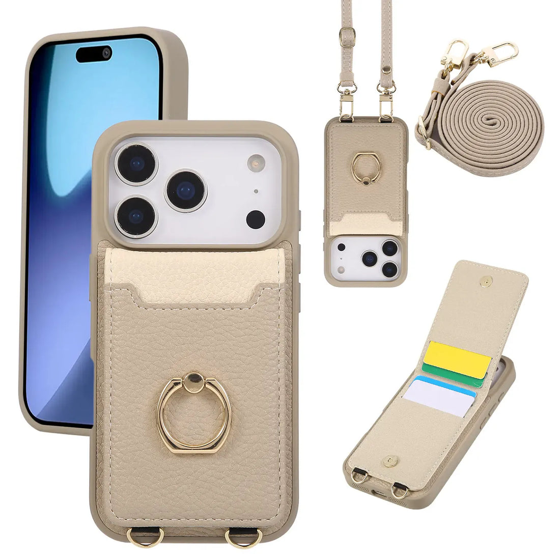 Cases & Covers Crossbody vertical cards solt ring holder wallet leather drawstring bag Case for iPhone 17 Pro Max