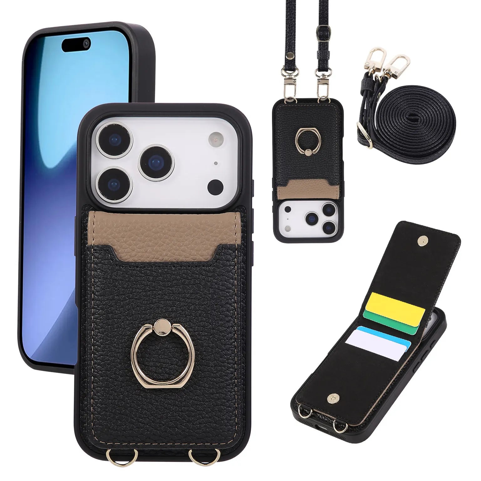 Cases & Covers Crossbody vertical cards solt ring holder wallet leather drawstring bag Case for iPhone 17 Pro Max