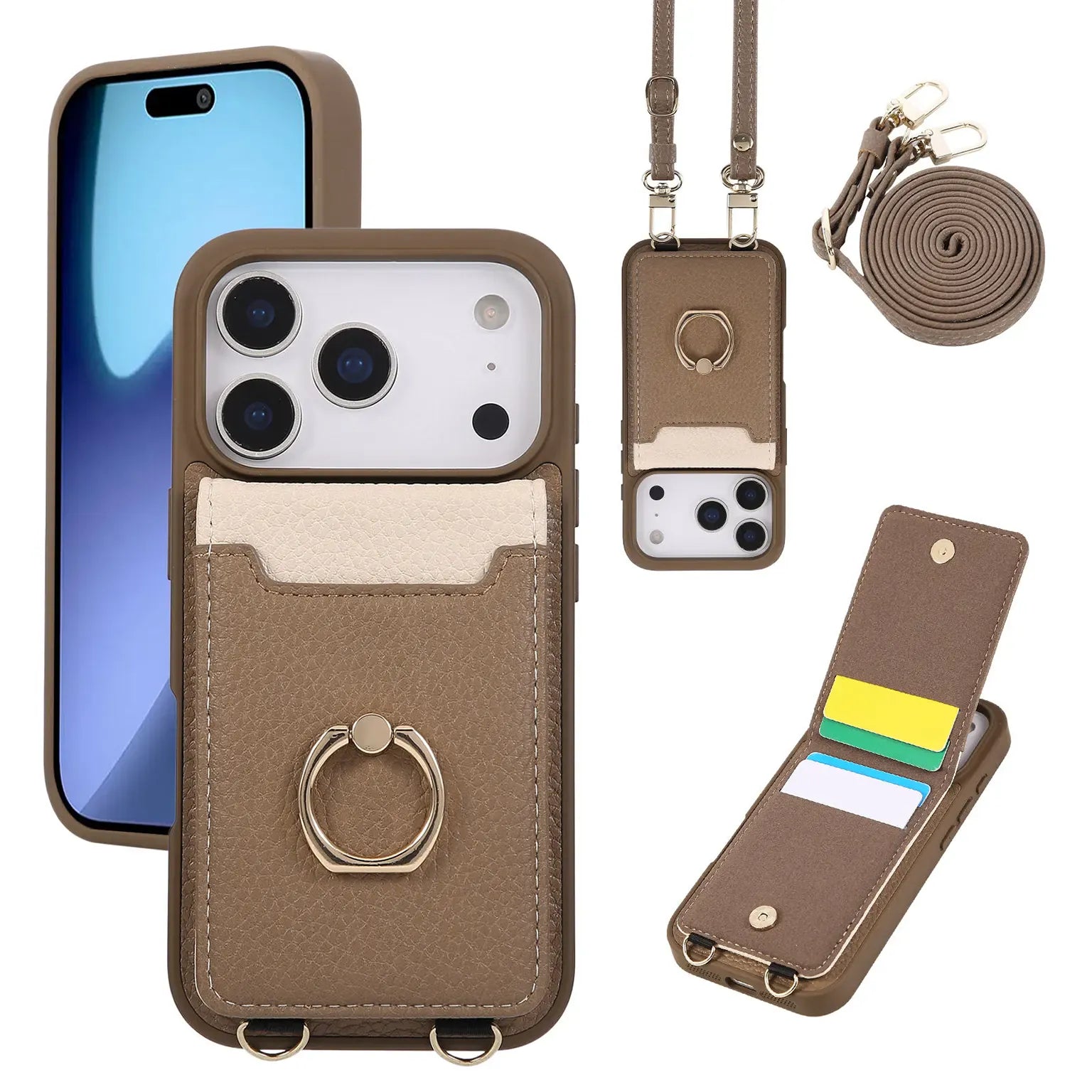 Cases & Covers Crossbody vertical cards solt ring holder wallet leather drawstring bag Case for iPhone 17 Pro Max