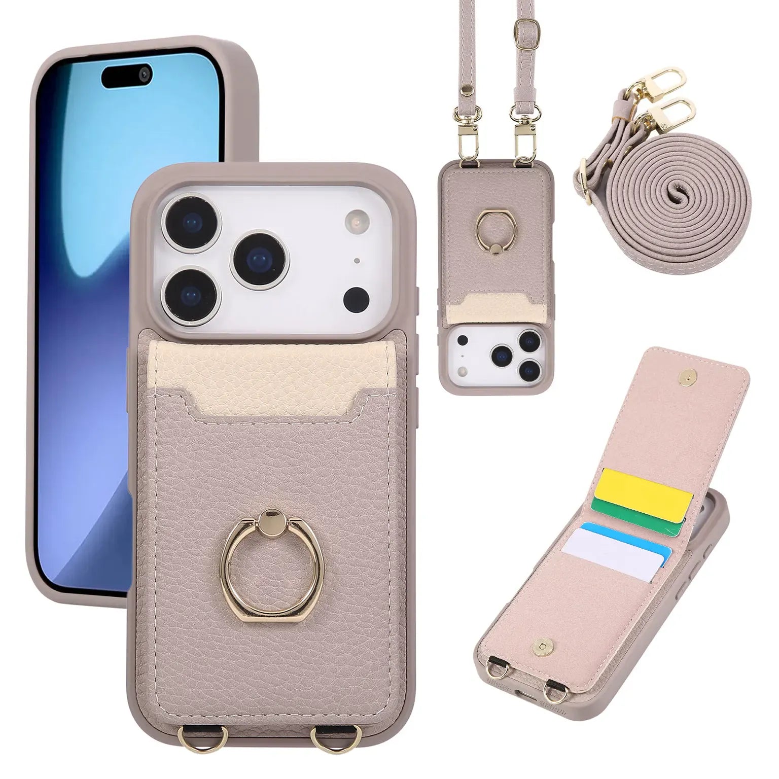 Cases & Covers Crossbody vertical cards solt ring holder wallet leather drawstring bag Case for iPhone 17 Pro Max