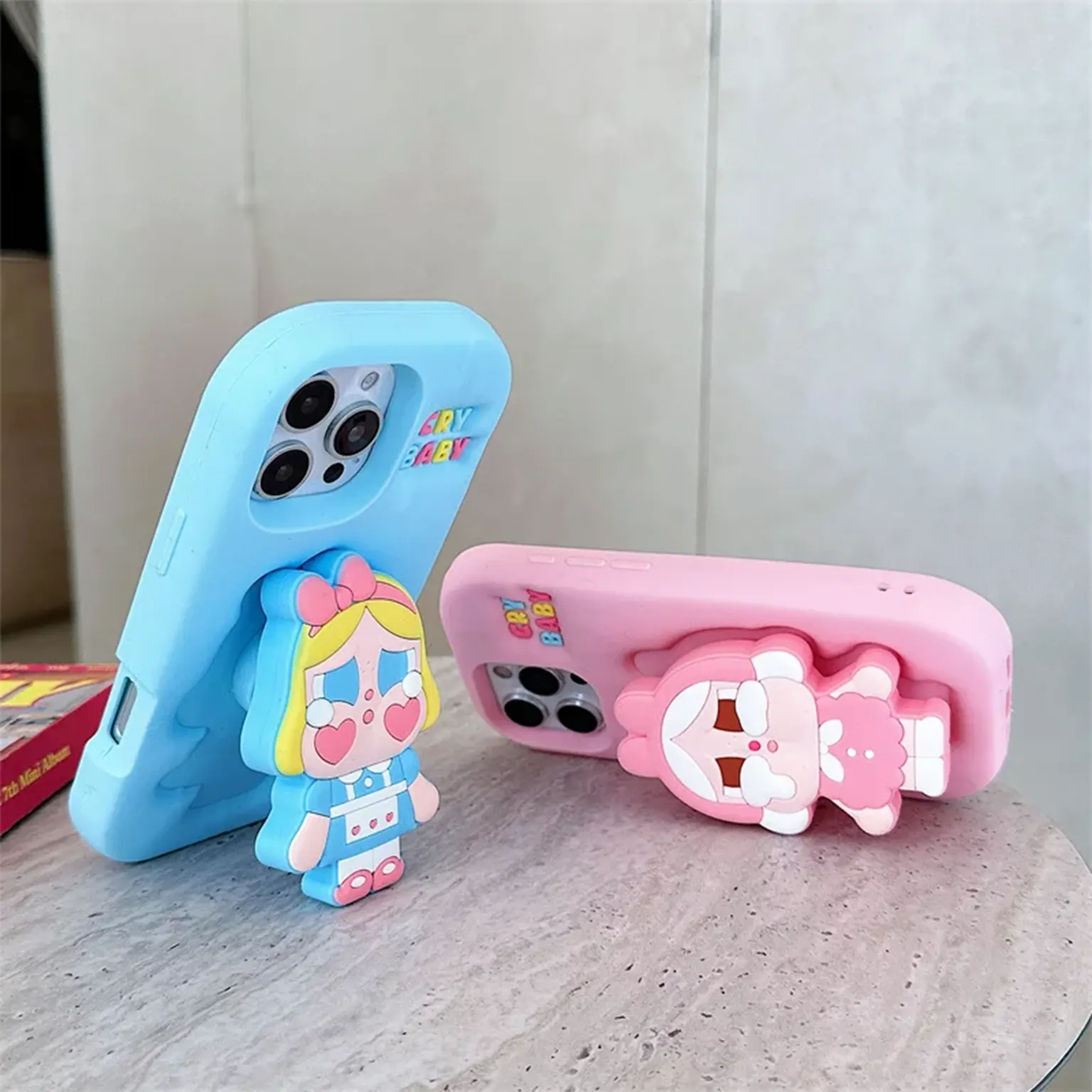 3D Cute Cartoon Character Scalable Holder Soft Silicone Case for iPhone 14