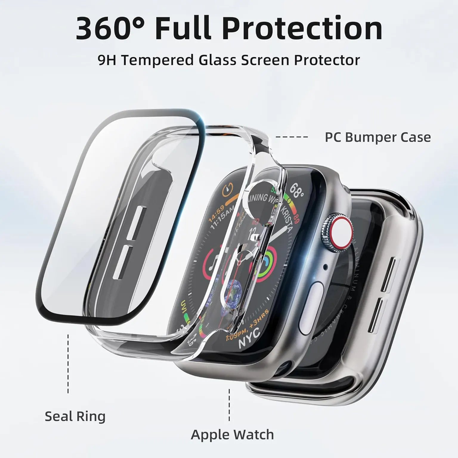 Crystal Clear in-build Glass Glossy Hard Cover for Apple Watch 42mm S10 | 42mm S11 KTSUIQV1G 8919504895680