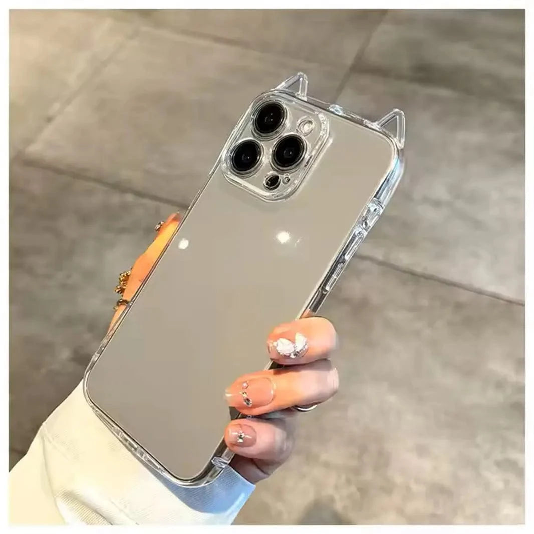Cute 3D Cat Ears Transparent Soft TPU Case for iPhone 15 Pro Max