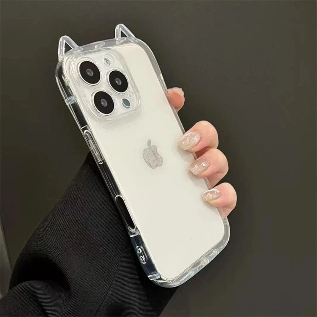 Cute 3D Cat Ears Transparent Soft TPU Case for iPhone 15 Pro Max