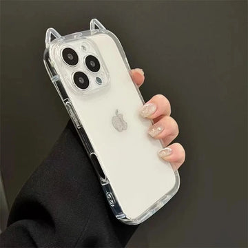 Cute 3D Cat Ears Transparent Soft TPU Case for iPhone 15 Pro Max