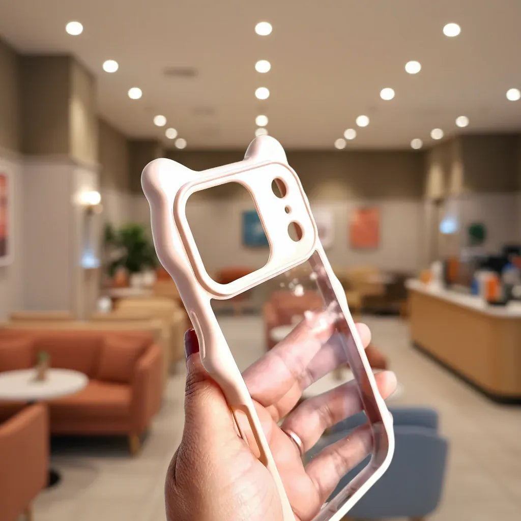 Cases & Covers Cute Bear Ear Soft Edge Back Hard Case for iPhone 17 Pro Max