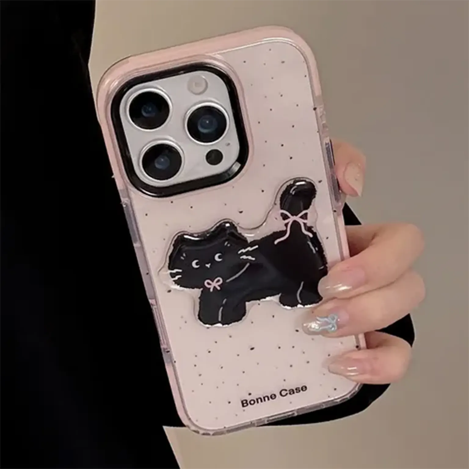Cute Cat design transparent pink stylish TPU Soft Back Case for iPhone 15 KTSUSGBPV 8975855386529