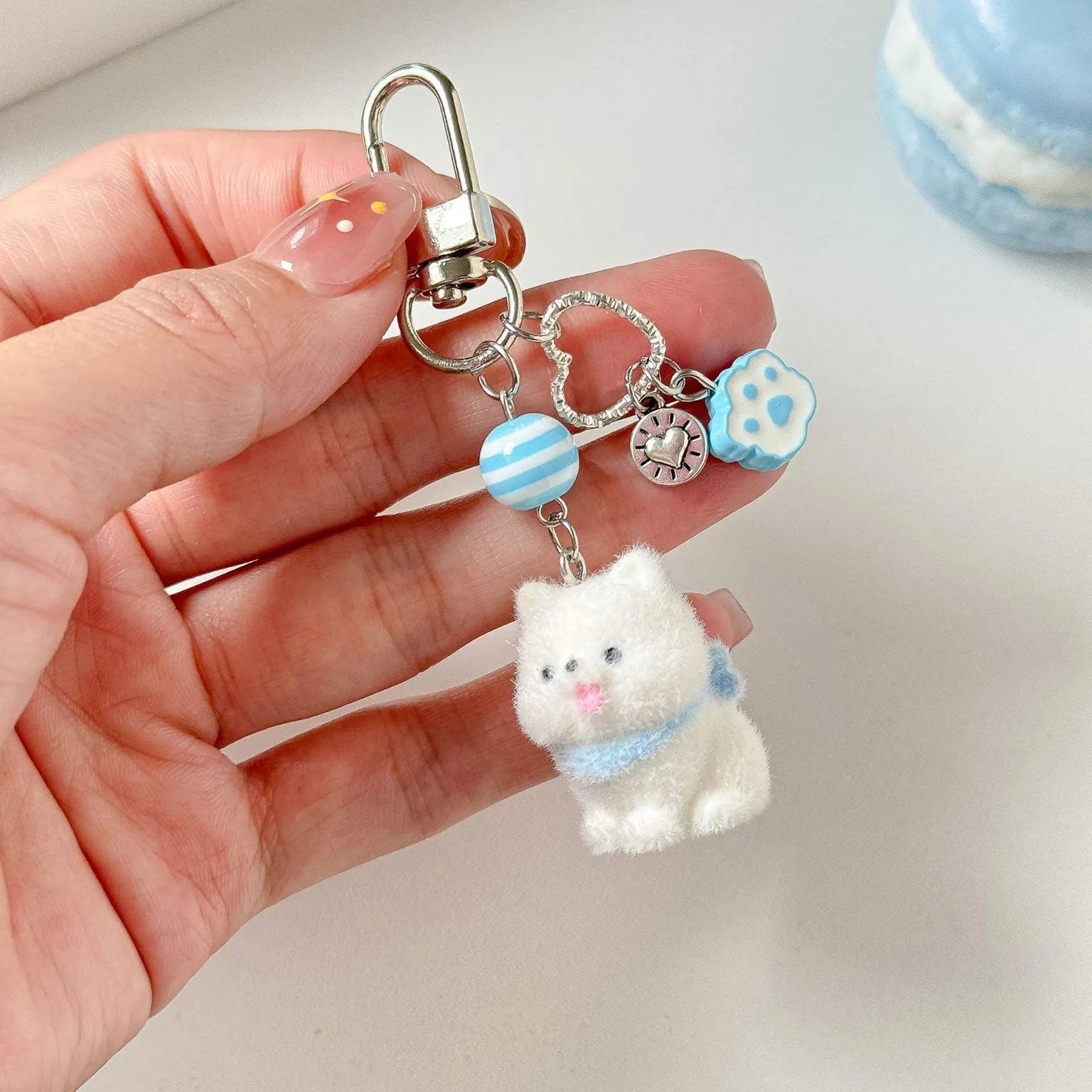 Cute Kitty Pendant Key Chain Fluffy Ball Bow Bead Mobile Phone Chain Anti-Lost Lanyard Bag Charm Gift KTSUZ1C8A 8968608912915