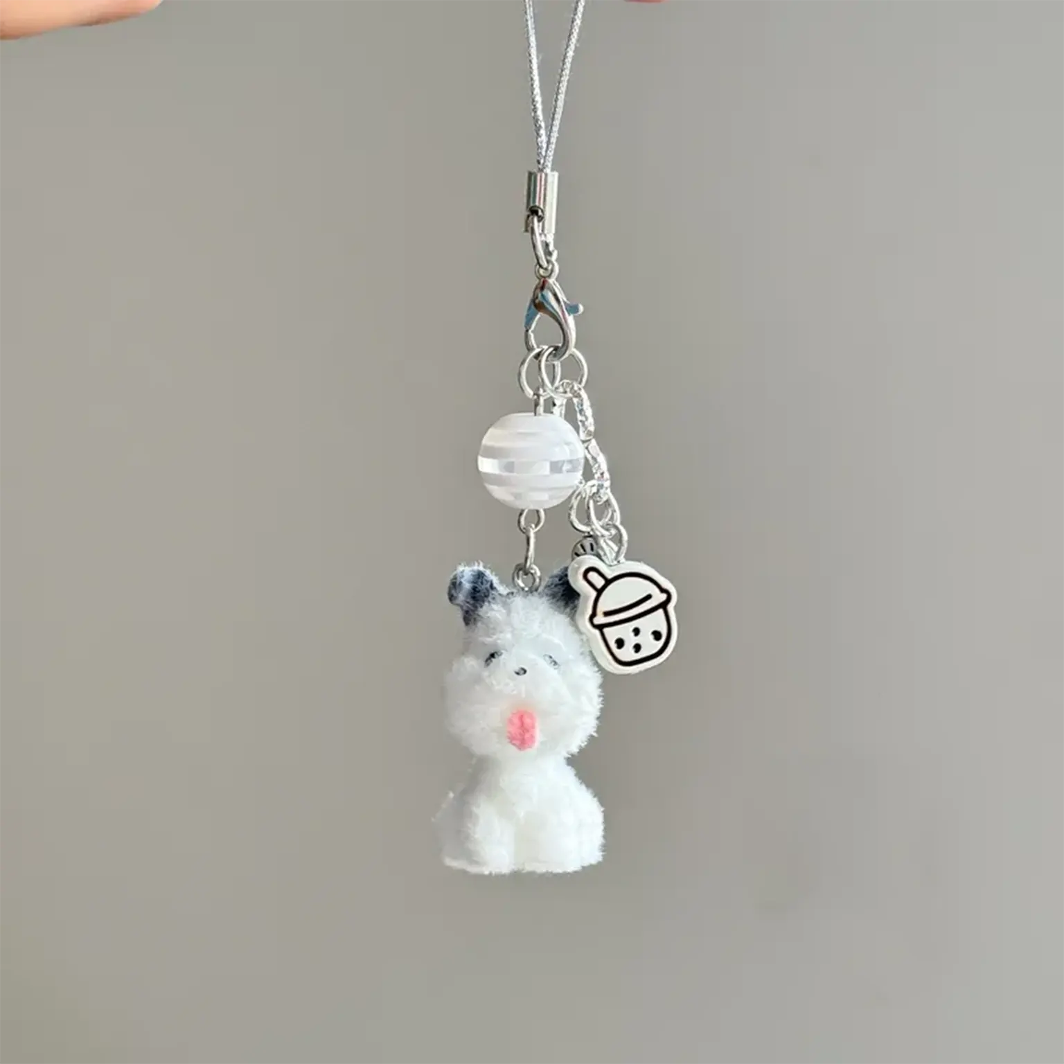 Cute Kitty Pendant Key Chain Fluffy Ball Bow Bead Mobile Phone Chain Anti-Lost Lanyard Bag Charm Gift KTSUDEOI0 8975972913516